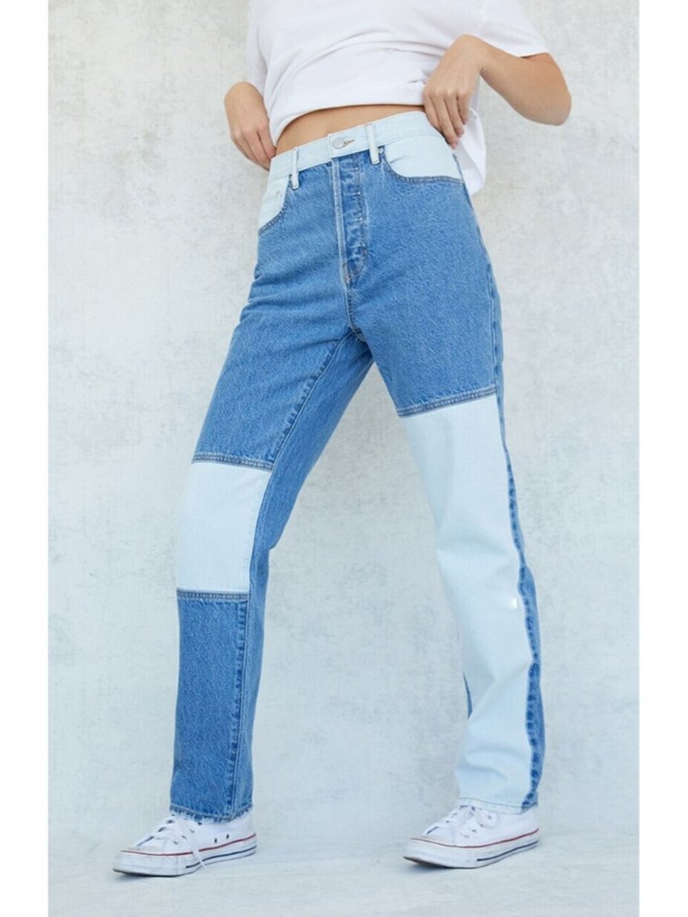 PacSun 28 Juniors Colorblock Eco Two-Tone Blue Dad Jeans